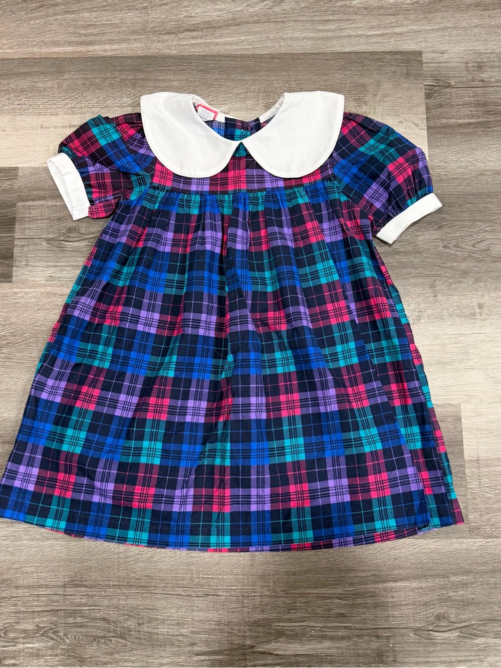 VTG Roget Girls Plaid Peter Pan Collar Knee Length Dress Made in USA Size 4